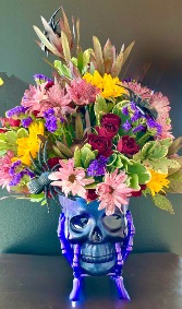 Spooky Twilight Floral Skull Halloween Arrangement