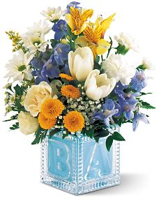 Spring Baby Boy Block  ABC Glass Vase