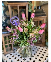 Spring Blossoms  Cube Vase with tulips 