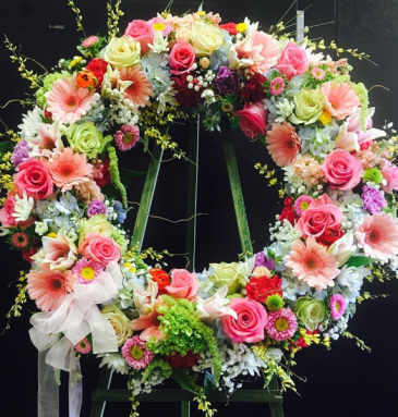 SPRING FLORAL SYMPATHY WREATH Funeral wreath in Fresno, CA | FLOWERS AND MORE