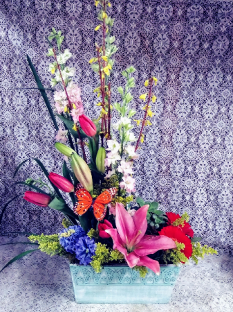 Spring Flower Box w/ Succulent