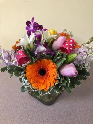 SPRING IN YOUR STEP GLASS CUBE ARRANGEMENT in East Meadow, NY | EAST MEADOW FLORIST