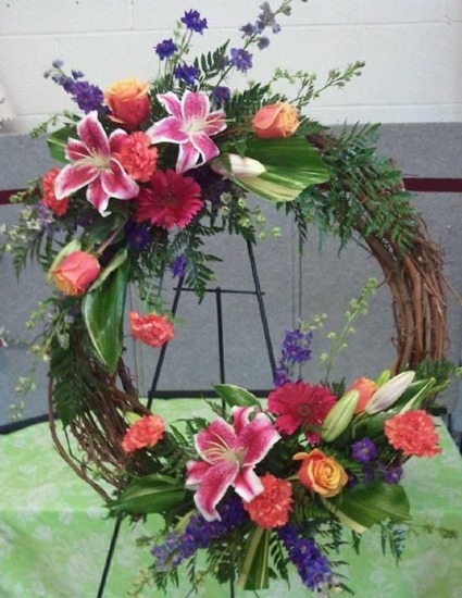 SPRING GRAPEVINE WREATH FUNERAL ARRANGEMENT