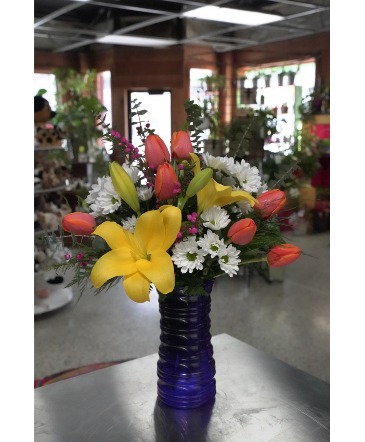 Spring Has Spring  Cobalt Blue Vase  in South Milwaukee, WI | PARKWAY FLORAL INC.