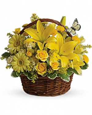Spring has Sprung Mixed flowers in a wicker basket