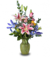 Spring Lilies Vase of Flowers