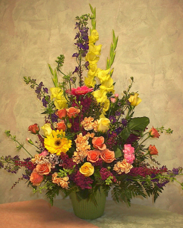 spring pastels funeral arrangement