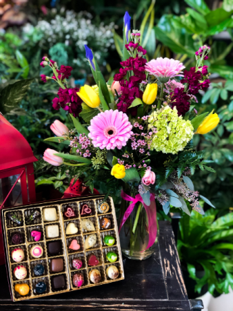 Spring Revival Tall Floral Arrangement with Chocolates