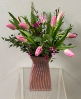 Pink Vase Spring Tulips  
