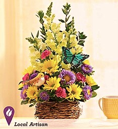 Springtime Box of Blooms With Bird and Butterfly, Basket May Vary