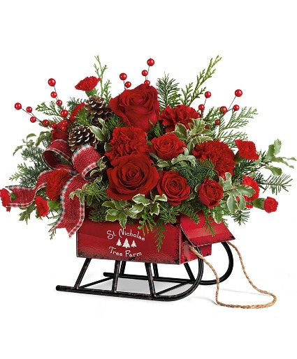 St Nicks Rosy Sleigh Bouquet Christmas