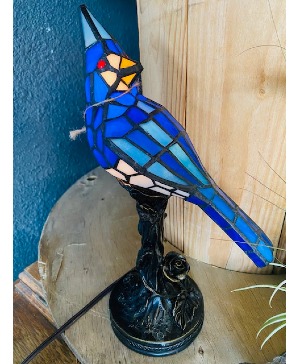 Stained-Glass Blue Jay Lamp 