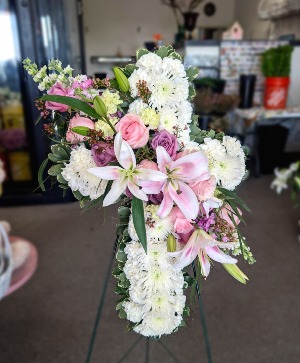 Pastel Pink & Purple Cross Standing Spray