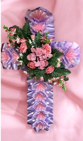 STANDING CROSS WITH ARTIFICIAL FLOWERS LILAC 