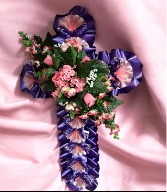 STANDING CROSS WITH ARTIFICIAL FLOWERS PURPLE 