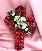 STANDING CROSS WITH ARTIFICIAL FLOWERS RED 