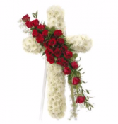 Standing Cross With Red Roses Standing Spray
