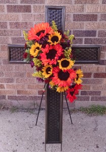 Standing Cross with Sunflowers Many Floral Options Available for these Crosses.  Also available in White