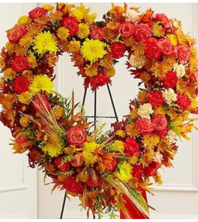 Standing Open Heart in Fall Colors Sympathy Flowers