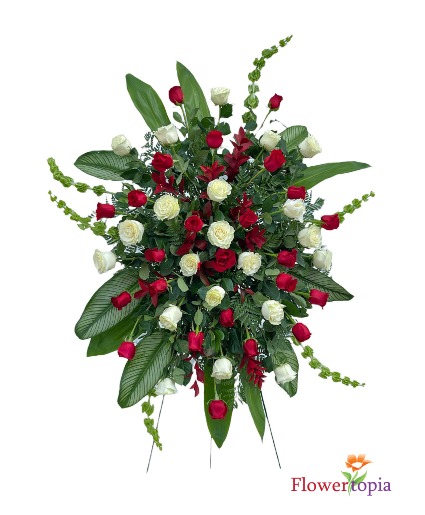 Standing Spray with Red and White Roses Sympathy Standing Spray