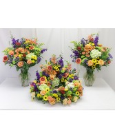 Starburst of Love Urn Wreath & Two Matching Vases