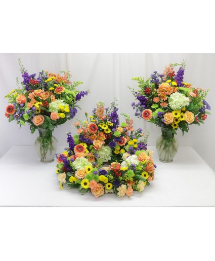 Starburst of Love Urn Wreath & Two Matching Vases