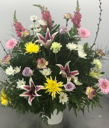 Stargazer And Roses Traditional Funeral