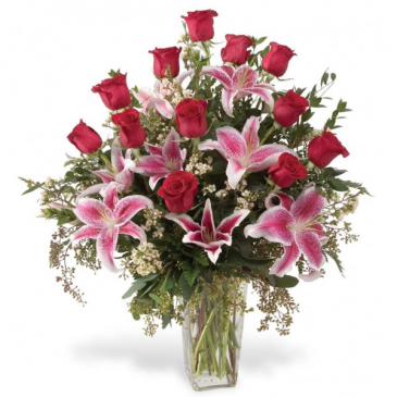 stargazer and roses vase arrangement
