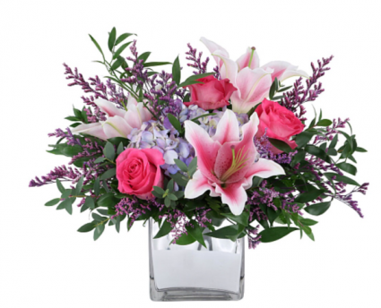 Stargazer lily & Hydrangea & Roses  Vase 