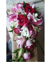 Stargazer Rose Orchid Cascade Bridal Bouquet