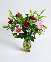 Stargazers & Roses Valentine's Vased Arrangement