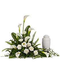 Stately Calla Lilies Arrangement- urn not included