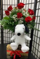 Puppy Love  Dozen Roses, Plush Snoopy, Chocolate's(brand may vary)
