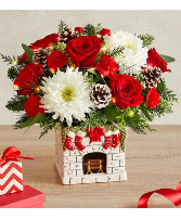 Stockings by the Fireplace Fresh Arrangement with Keepsake Container