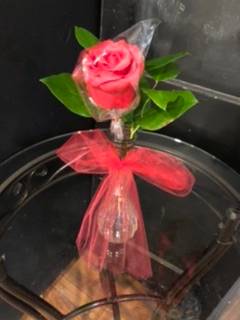 Strawberry rose in bud vase Edible confection