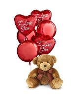 Stuffed Animal With I Love You Balloon Bouquet