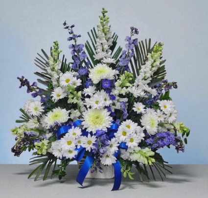 Stull's Blue and White Funeral Mache Basket