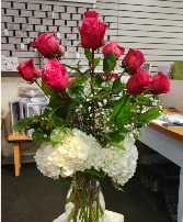 Stunning Hot Pink Dozen Roses Mixed Arrangement