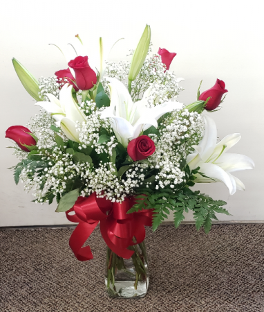 Stunning Lilies and Roses   FHF1001 Vase Arrangement