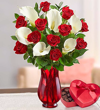 Stunning Red Rose Calla Lilies With Chocolate In Dearborn Mi