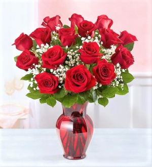 Tell Me You Love Me 12 or 18 Red Roses in Beautiful Ruby Octogonal Vase