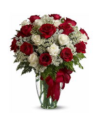 Stunning Red & White Roses Bouquet Floral Arrangement