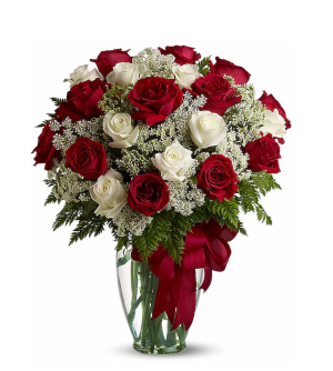 Stunning Red & White Roses Bouquet Floral Arrangement