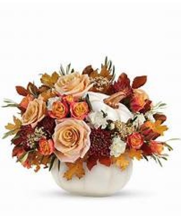 Subtle Fall White Ceramic Pumpkin in Colorado Springs, CO | Enchanted Florist II
