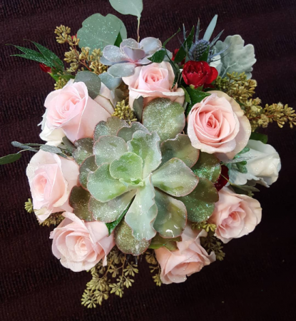 Succulent and Novia Rose Bouquet Hand tied Bridal Bouquet