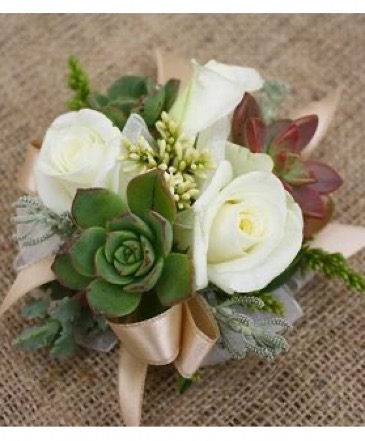 Succulent and Roses Premium Corsage   in Laurel, MD | The Blooming Bohemian