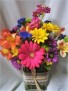(E) "THIS N THAT" SUMMER FLOWERS IN A   cute ribbon detailed vase....FILLED WITH SEASONAL BRIGHT FLOWERS. 