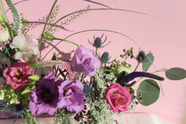 Summer Fun in purples / pinks Vase Arrangement in Northport, NY | Hengstenberg's Florist