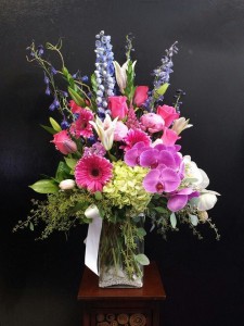 Summer mix with fuchsia and blue flowers