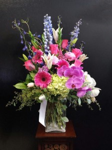 Summer mix with fuchsia and blue  flowers 